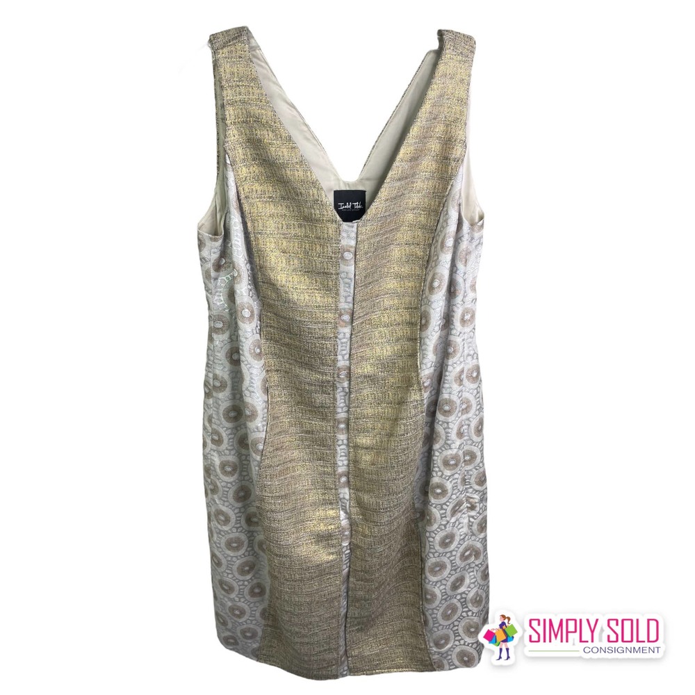 Isabel Toledo Womens Dress A-Line Sleeveless Gold Silver V-Neck Polka Dot 14 NWT